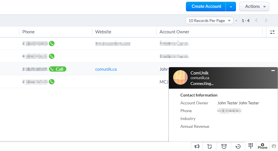 Consignation des appels Zoho et ComUnik