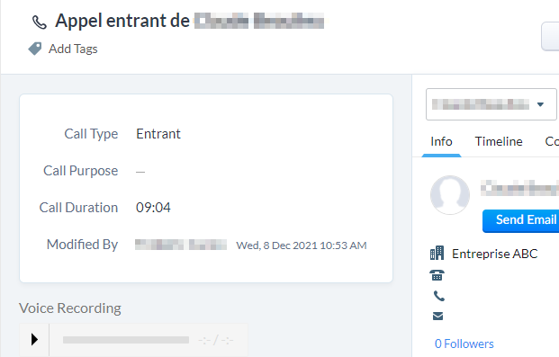 appels entrants Zoho et ComUnik